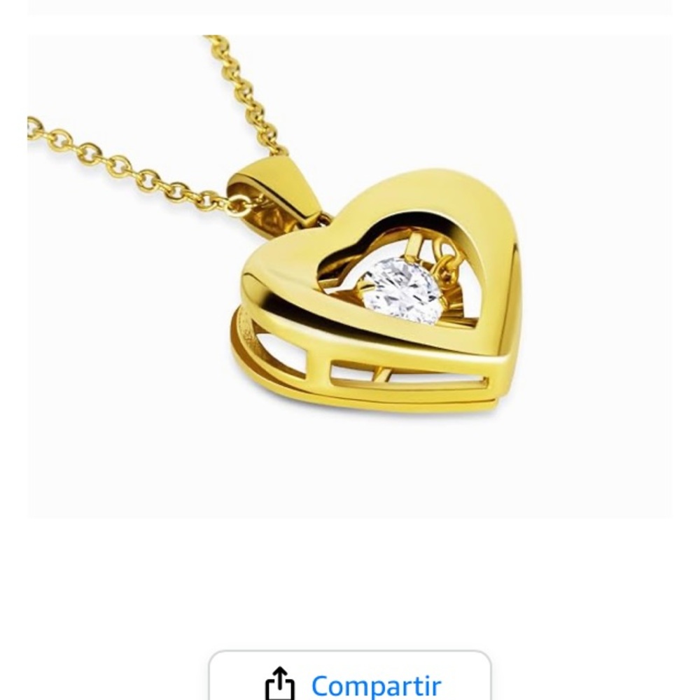 Gold Heart Pendant Necklace with Floating Crystal Accent